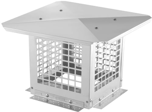 Aptliton 9'' x 9'' Square Chimney Cap Cowl, Weatherproof 304 Stainless Steel Flue Cover with Mesh Bird Guard and Rain Shield, Adjustable Easy-Fit Fireplace Cap for Wood Stove and Vent, Silver
