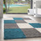 SIMPEX Teppich Wohnzimmer Shaggy Moderne Kariert Design Türkis 160 x 230 cm - Hochflor Teppich Schlafzimmer Extra Weich und Pflegeleicht - Flauschiger Teppich Langflor für Küche Carpet Living Room