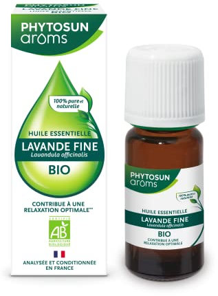 PHYTOSUN AROMS - Huile Essentielle Lavande Fine Bio - HEBBD - 100% Pure & Naturelle - Contribue à La Relaxation - 100% Bio- Analysée & Conditionnée en France - 10 ml