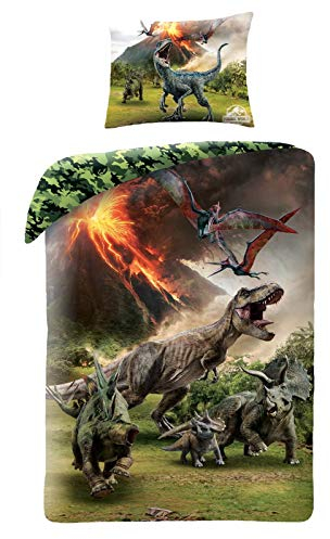 Halantex Top Brands - Bettwäsche-Set, Jurassic World Jurassic World Jurassic Dinosaurier T-Rex, für Betten von 140 x 200 cm, 100% Baumwolle, Bettwäsche