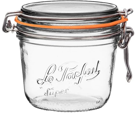 Le Parfait Super Terrine Bocal à conserve en verre français avec corps droit, joint en caoutchouc hermétique et couvercle en verre, 500 ml (pot simple) fil inoxydable