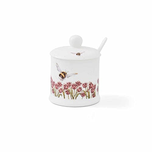 RW WN4091-XD Royal Worcester Wrendale Designs Flight of The Bumble Bee Lidded Conserve Pot with Spoon, Ceramic, White
