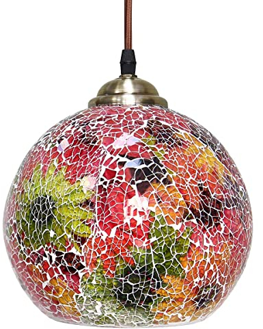 Long Life Lamp Company Vintage Glass Globe Ceiling Hanging Pendant Light Shade Mosaic Lighting Hand Crafted M0104