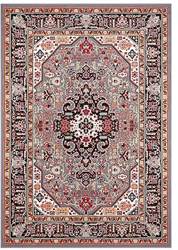 Nouristan Mirkan Orient Teppich – Wohnzimmerteppich Orientalisch Kurzflor Vintage Orientalischer Teppich für Esszimmer, Wohnzimmer, Schlafzimmer – Grau, 80x150cm