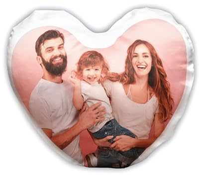 LOOXIS Personalisiertes Herz-Kissen mit Foto & Text Bedruckt, selbst gestalten – 44x40 cm, Weiß - Geschenkidee Männer und Frauen, Jahrestag, Geburtstag, Valentinstag – Satinierte Oberfläche