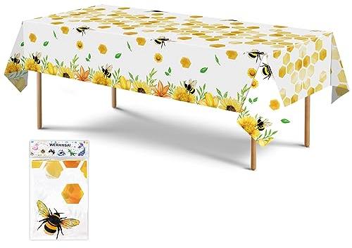 WERNNSAI Bienen Party Tischdecke - 1 Stücke 137 x 274cm Bienen Geburtstags Partyzubehör für Kinder Mädchen Baby Dusche Bienen Thema Party Dekoration Große Bedruckte Tischdecke