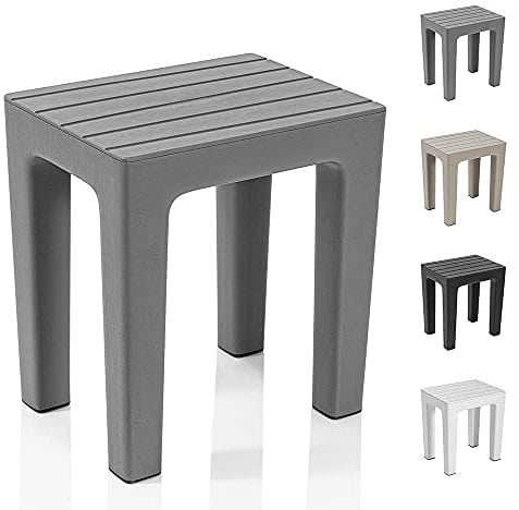Inbagno Sgabello bagno doccia multiuso Lello alta resistenza, 38x29x41 cm effetto legno, portata 150 Kg (1, Grigio)