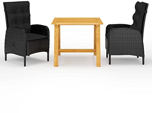 vidaXL Gartenmöbel Set 3-TLG. Sitzgruppe Gartengarnitur Sitzgarnitur Gartenset Tisch Stühle Gartentisch Esstisch Gartensessel Gartenstuhl Schwarz