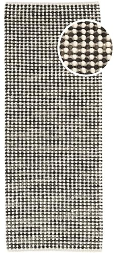 RugVista, Big Drop, Teppich, Mittelflor, 80 x 200 cm, Läufer, Moderner Kelim Teppich, Wolle, Flur, Schlafzimmer, Küche, Wohnzimmer, Schwarz/Grau Mix, Off White