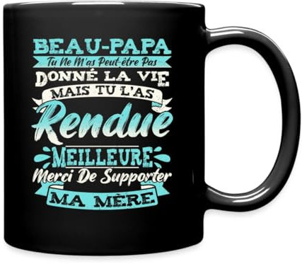 Spreadshirt Beau Papa Bonus Père Cadeau Merci Tasse Mug, taille unique, noir