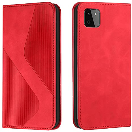 NEXCURIO Handy Hülle für Samsung Galaxy A22 5G Handyhülle mit Kartenfäch Klapphülle Klappbar Schutzhülle Leder Flip Wallet Case Cover Tasche Handytasche Stoßfeste - Rot