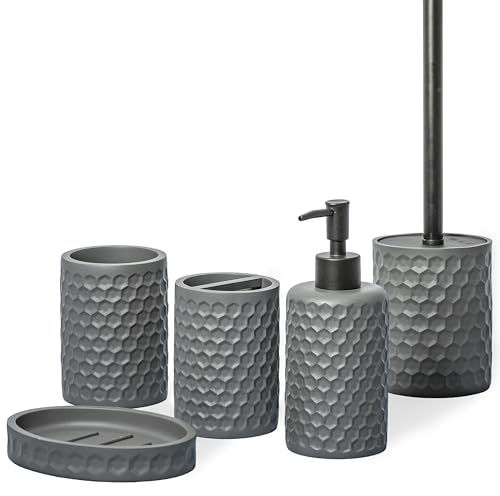 zccz Ensemble d'accessoires de Salle de Bain 5 pièces – Distributeur de Savon, Support de Brosse de Toilette, Support de Brosse à Dents, gobelet de Salle de Bain, Porte-Savon – Ensemble d'accessoires