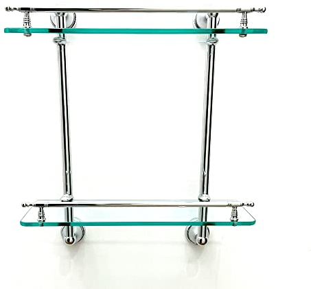 Solagua Estantería de Cristal Colgante con Apliques en Acero Inoxidable, Estante de Baño de Pared con Dos Baldas, Organización del Baño, Fácil Montaje, Accesorios Incluidos (Cristal, 40 x 27 cm)