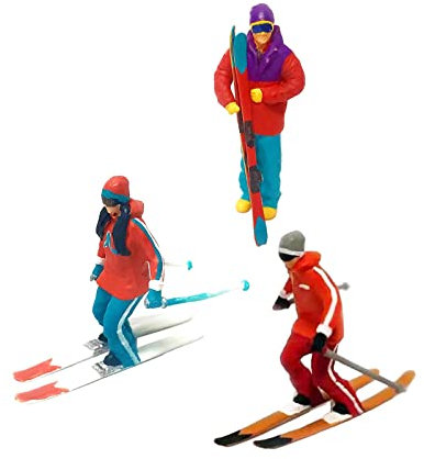 3 Stücke handbemalt HO Maßstab 1/87 Mini Skifahren Figur Spielzeug Szenario Straße Diorama Tiny People Ornament DIY Projects Supplies für, EIN