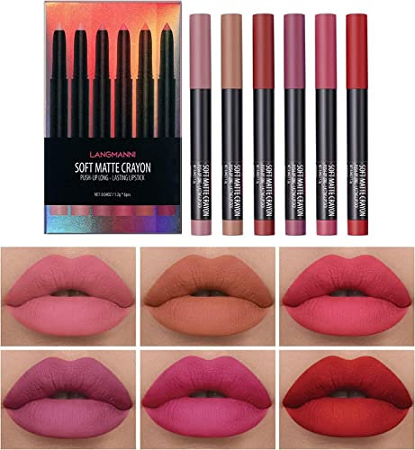 6 Farben Matte Mist Velvet Air Lippenstift Stift Matt Lippenstift mit integriertem Spitzer Lip Bleistift Set mit Lip Lip Gloss Set (Alle Schattierungen)