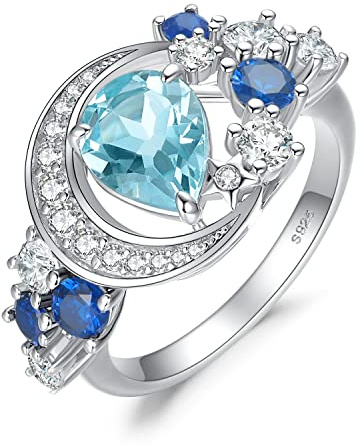 JewelryPalace Mond Stern Tropfenschliff 2.2ct Natur Echt Blautopas Erstellt Saphir Ring Damen,Ring Blau Topas Stein Schmuck Set, Damenring Silber Ringe 925 für Frauen, Schmuck Mädchen Ring Zirkonia 49