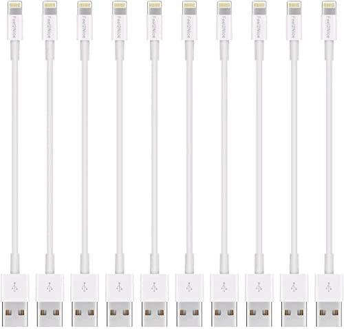 FEEL2NICE Lightning Cable Pack 7-Inch USB Portable Fast Charger for iPhone/iPad/iPod (White, 10 Pack)