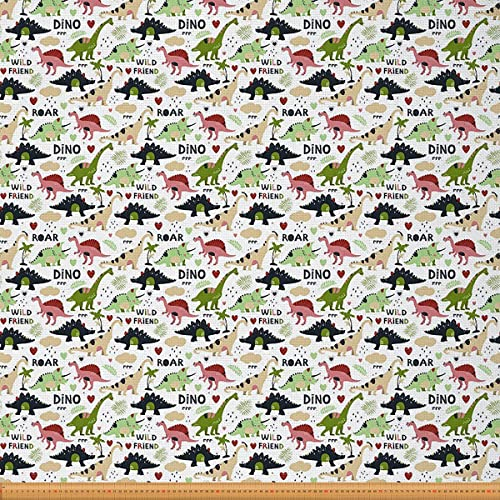 Dinosaurier Polsterstoff von The Yard Süß Karikatur Dino RePolsterstoff für Stühle Wild Jungle Tiers Zimmer Dekostoff für Draussen und Heimwerkerprojekte Grün Rot 920x150cm