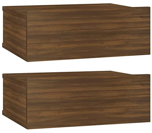 vidaXL 2X Nachttisch Hängend Wand Nachtschrank Nachtkonsole Nachtkommode Wandschrank Hängeschrank Braun Eichen-Optik 40x30x15cm Holzwerkstoff