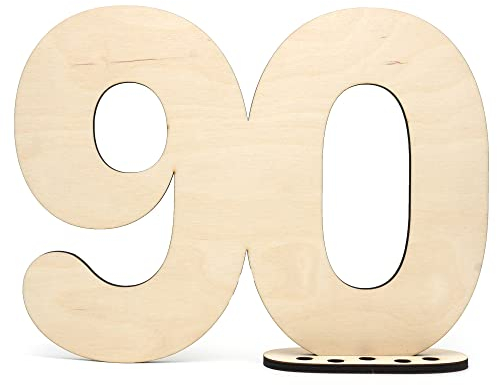 HAGEFOL Gästebuch Holz Deko Schild Zahl 90 - zum selbst beschriften als Geschenk mit Ständer und Geburtstagskerzenhalter - für 90 Geburtstag Deko, 90 Jahre Jubiläum oder Hochzeit