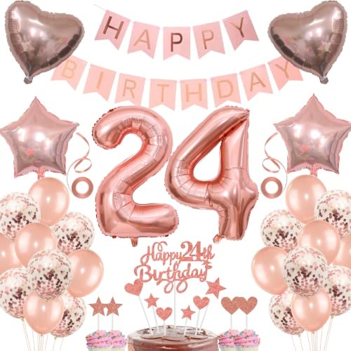 Deko 24. Geburtstag frau Tortendeko 24 Geburtstag frauen Deko Geschenk für 24. Geburtstag frau Rosegold Geburtstag 24 frauen 24 jahre Geburtstag deko Ballon 24 Geburtstag 24 jahre frau