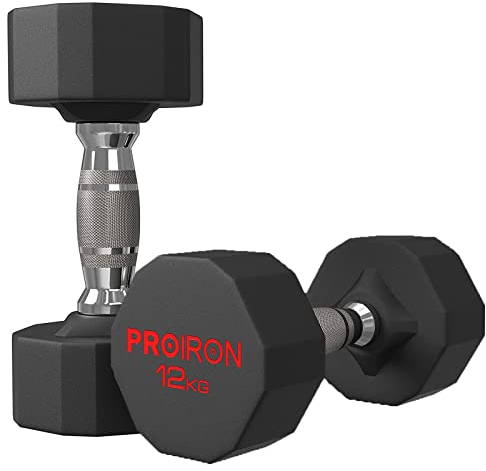PROIRON Geruchlose Hexagon Hanteln Mit Stahlkern, Kurzhanteln 12-seitiges Einzigartiges Design Langlebig und Strapazierfähig für Das Tägliche Krafttraining 12Kg x 2