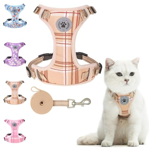 BEAUTYZOO Katzengeschirr und Leine, Set zum Spazierengehen, ausbruchsicher, verstellbares Geschirr für Kätzchen, Welpen, kleine, kleines Katzengeschirr für Katzen, Jungen und Mädchen