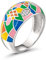 Jeulia Damen Sterling Silber Ring Mehrfarbig Emaille Blumen Geometrisch Diamant Band Ring für Frauen Mädchen Breiter Ring Party Schmuck Personalisierte Anniversary Geschenk (56（17.7）, Geometric-2)