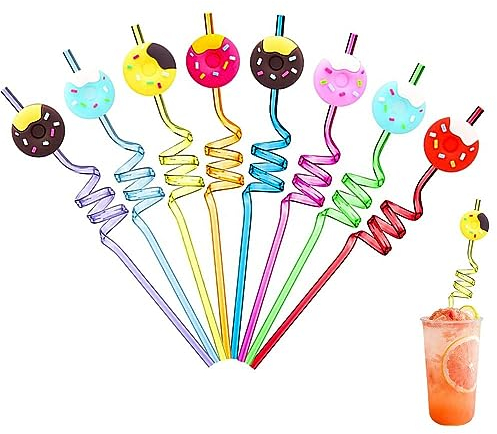 24 Cannucce Di Plastica Riutilizzabili per Ciambelle per Feste di Compleanno di Ragazze e Ragazzi | Ciambelle per feste a Tema con 2 Spazzole di pulizia