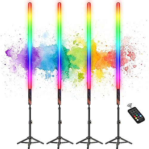 LUXCEO 4 Stück 85cm LED Video Lichtstab Mood1 Mit Stativ,LED Handheld Fotografie Lichtdimmbar und Speicher, integrierter Akku,RGB-Fotolampe für YouTube,TikTok,Spiel-Streaming,Partybar,Foto-Beleuchtung