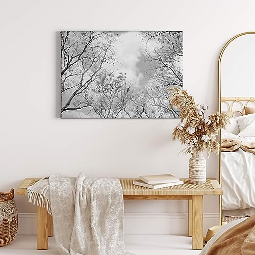 A.S. Création Leinwandbild Wald und Himmel - Kunstdruck schwarz weiß - 70x50 cm Querformat - moderne Wanddekoration Schlafzimmer Wohnzimmer Küche - Bild auf Keilrahmen