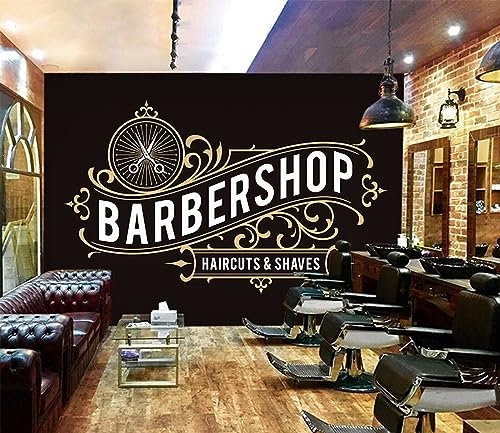Personnaliser 3D Wallpaper Murals Barber Shop Coiffure Enfants Papier peint Simple Noir Grand Papier peint Peintures murales pour murs Salon, Décoration de chambre à coucher 350x245cm