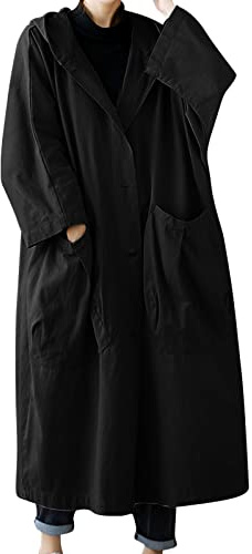 Trench à capuche pour femme Long Oversize Coupe-vent Femmes Automne Léger Coupe-vent Col en V Baggy Mode Longue Homme Veste de loisirs Lassige Tailles Surtailles Cardigan