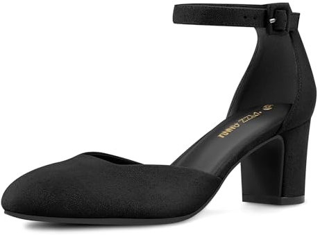PIZZ ANNU Damen Pumps mit Blockabsatz Glitzer Riemchenpumps Elegant Hochzeitsschuhe Knöchelriemen Spangenpumps Geschlossene Zehenkappe Schwarz EU 37