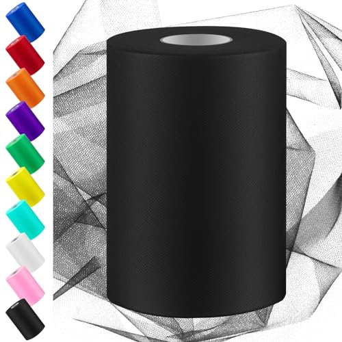 Swpeet 6 Zoll durch 100 Yards schwarze Tüll Stoff Rolle, Stoff Spule Tüll Band, Netz Polyester Spule Ideal für DIY handgemachte Geburtstagsparty Hochzeit Dekorationen Weihnachten Handwerk Zubehör