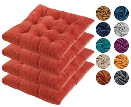 Hixingo 4er Set Stuhlkissen, Sitzkissen Stuhl Dunkelgrün, Stuhlkissen 40x40 Kristall-Samt Sitzkissen Bank Sitzunterlage Innen, Sitzauflagen Chair Cushion für Terrassen (40cm,Orange)