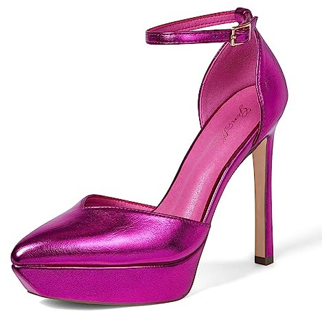 DELONIX REGIA Décolleté con Tacco Alto da Donna: Tacco da 13 cm con Plateau, Cinturino alla Caviglia, Scarpe da Festa, Sandali, Fibbia Regolabile, Viola Metallizzato, 40 EU