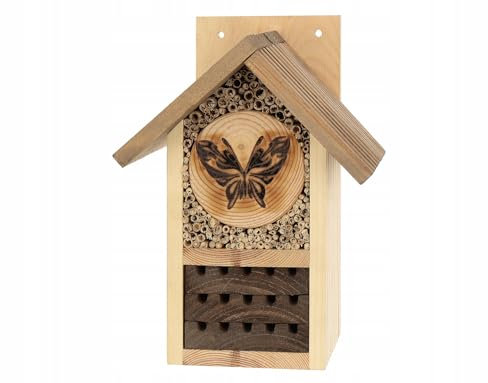 MAZUR Insektenhotel Groß aus Holz | Insektenhaus | Nisthilfe und Schutz | Naturbelassenes Bienenhotel | für Verschiedene Fluginsekten, Schmetterlinge, Marienkäfer | Hand Made in Europa | DIY