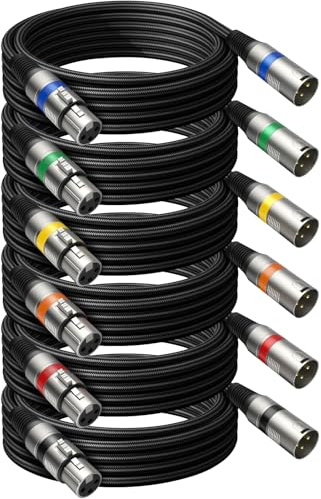 Heams Professional 6 Pack 25FT XLR Cables, Noise Free, 3 Times Durability