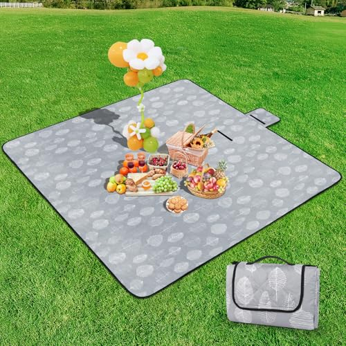 Generisch Picknickdecke Waschbar Picknickdecke 200x200CM Faltbar Tragbare Picnic Blanket für Garten, Strand, Picknick, Reisen Camping Decke Grau