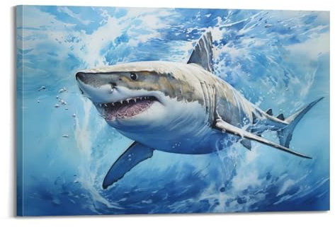 Fierce Megalodon Vintage-Tierkunst-Poster, dekoratives Gemälde, Leinwand-Poster, 20 x 30 cm