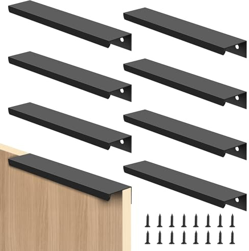 SWAWIS 8 Piezas Tiradores Oculto, 150mm Negro Pomos para Muebles con Tornillo, Tirador de Aluminio, Distancia entre Agujeros 96mm Tiradores de Cajones para Armarios Cajones Muebles Cocinas