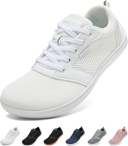 LENUVER Barfußschuhe Damen Sommer Barfussschuhe Herren Traillaufschuhe Atmungsaktiv Straßenlaufschuhe Leichte Fitnessschuhe Schnell Trocknend Sneaker (Weiß, 39EU)