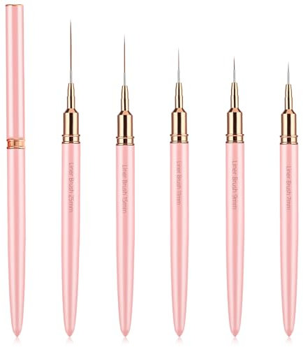 5 Pcs Nail Art Liner Brush Set - Gel Painting, Nail Art & Detail Brushes - 7/9/11/15/25mm (Pink)