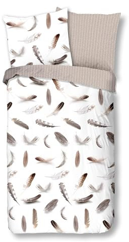 Traumschloss Comfort Flanell Bettwäsche »Feathers«, Federn auf weißem Hintergrund, 200x200 & 80x80, 100% Baumwolle, wärmend & kuschelig, mit Reißverschluss bestehend aus Kissen und Bettbezug