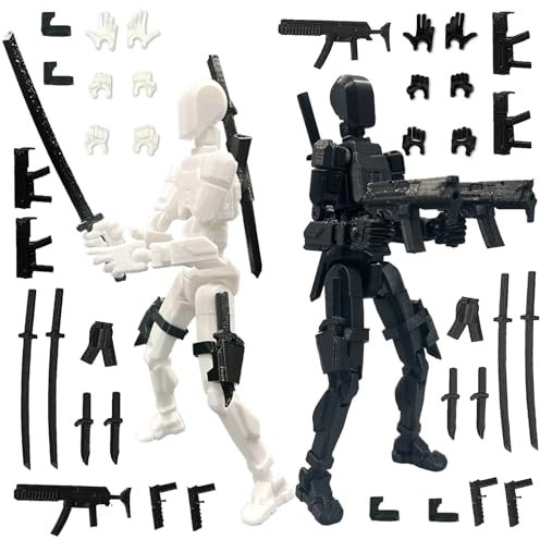PEKOIU T13 Action Figure Man (ensamblaje completado), 3D Impreso con uniones Dummy 13, t-13 Figura de acción Robot, Decoraciones de Escritorio para Juguetes de Amantes de los Juegos (Blanco Negro)