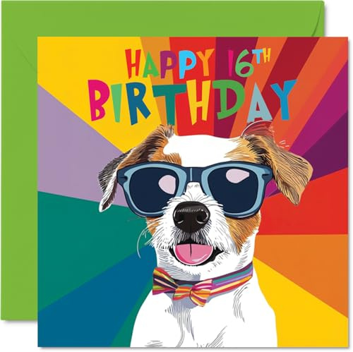 Stuff4 Geburtstagskarte zum 16. Geburtstag für Jungen – Pawsome Cool Dog – Hunde-Geburtstagskarte für 16 Jahre, 16 Jahre, 145 mm Hundegruß