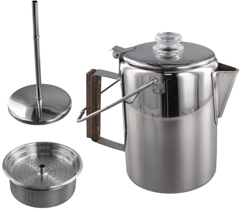 Giwnhvx Cafetière de camping en acier inoxydable, percolateur, 9 tasses pour camping, randonnée, camping-car et voyage
