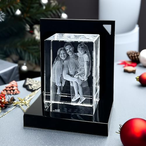 contento 3D | Glasfoto | Kristall | Glasblock in 3D | Dein Foto bis zu 6 Personen/Tiere möglich | persönliche Geschenk für Eine Familie oder Freunde | Größe XL hoch