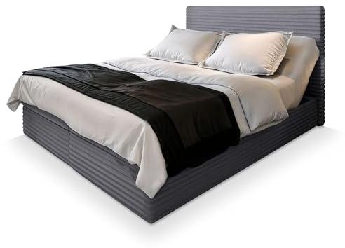 Masseno Boxspringbett MILARA 180x200 cm Komplett-Set mit Matratze und Topper, Polsterbett mit Zwei Bettkästen -Grau, TILIA 85